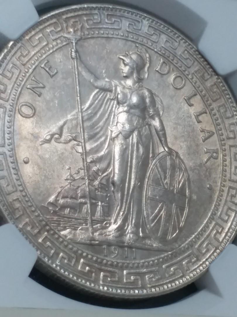 香港1911年b 英國貿易銀圓，港光，站洋(ONE DOLLAR) UNC未流通品相