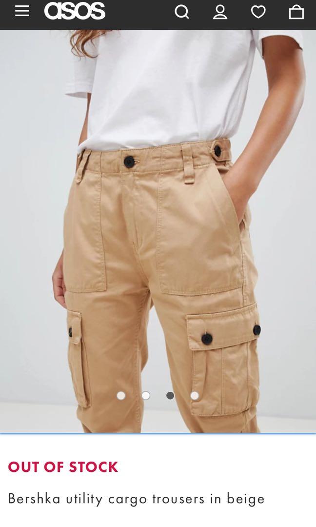 Bershka utility cargo trousers in beige, ASOS