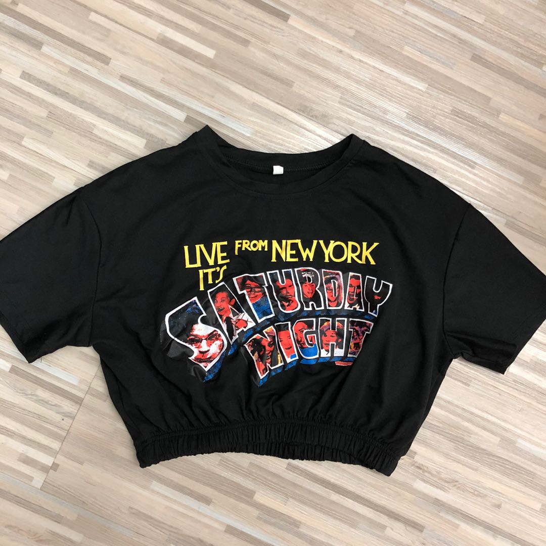 black graphic crop top