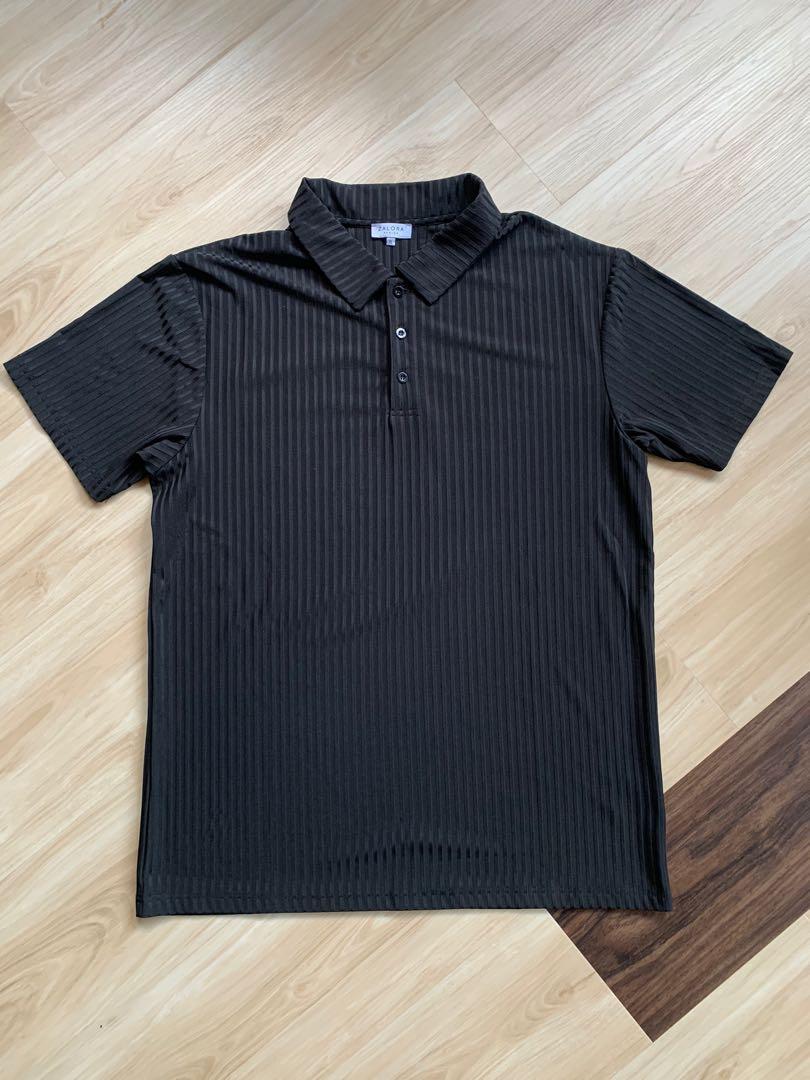 black ribbed polo shirt