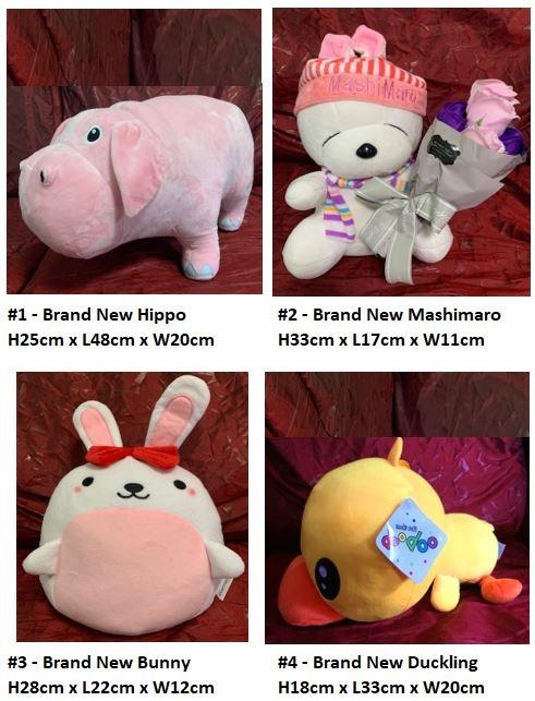 brand new soft toys hippo mashimaro bunny duckling teddy bear google samsung pokemon super mario hilton panda rilakkumar love heart bear