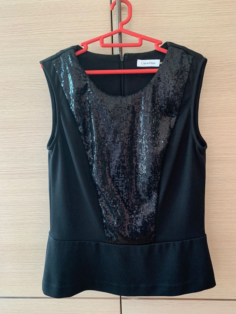 CALVIN KLEIN SEQUIN TOP M Women s Fashion Tops Sleeveless on