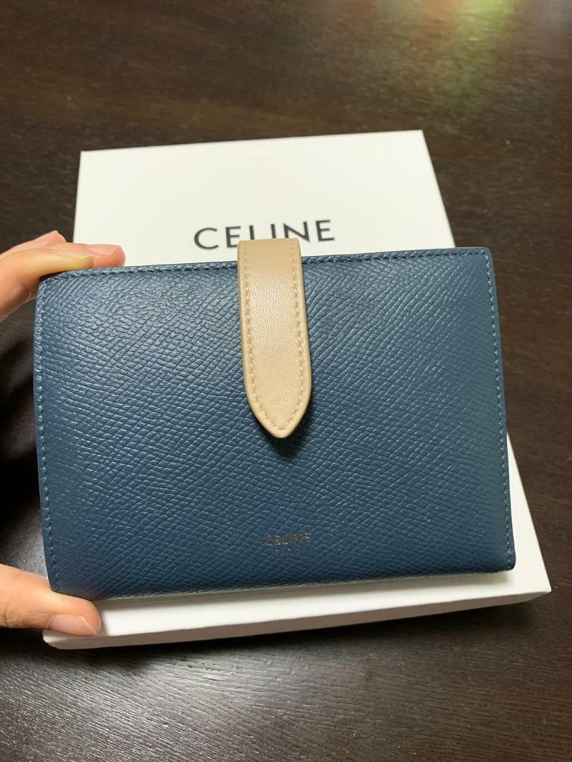 Celine Large Strap Wallet Gray/Blue Bicolor Grained Calfskin – Celebrity  Owned