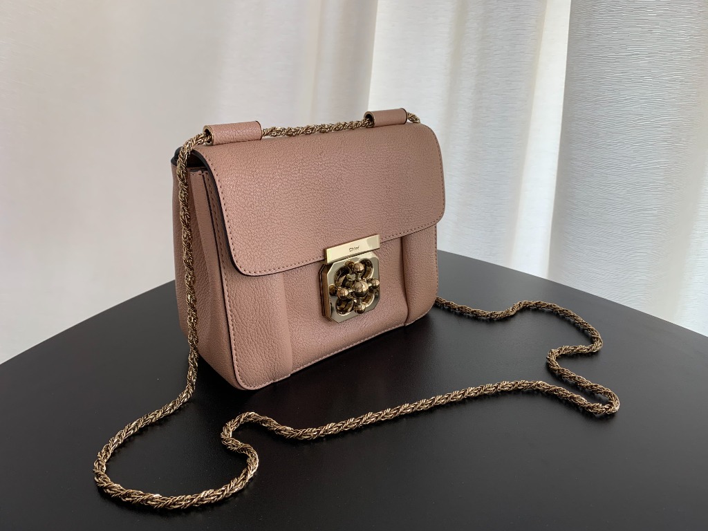 Chloe Beige Leather Small Square Elsie Chain Shoulder Bag