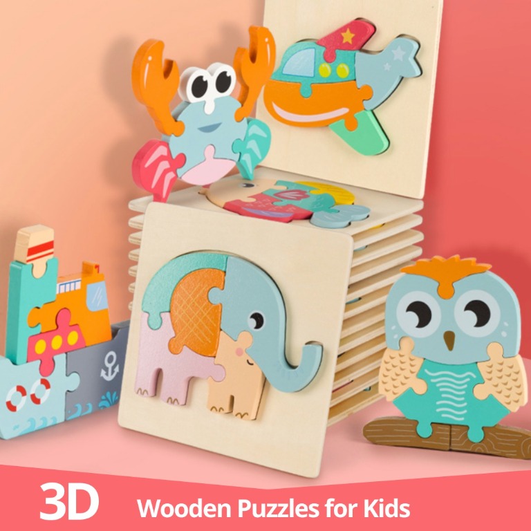 3D Montessori Wooden Puzzles Toy Animals Transport Tangram Shapes for ...