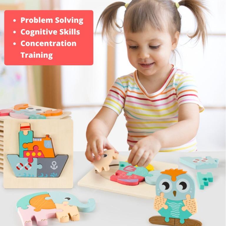 3D Montessori Wooden Puzzles Toy Animals Transport Tangram Shapes for ...