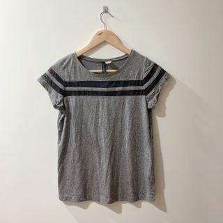 H&M/灰色黑色條紋透紗短袖上衣