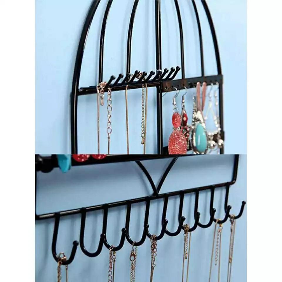 Iron Creative Birdcage Shape Hanging Jewelry Rack Creative Bird Decoration Large Capacity Earring Holder Necklace Hanger Furniture Home Living Home Improvement Organisation Storage Boxes Baskets on Ca...