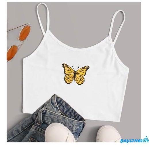 Jennie Butterfly Crop Top, Women's Fashion, Tops, Sleeveless on Carousell