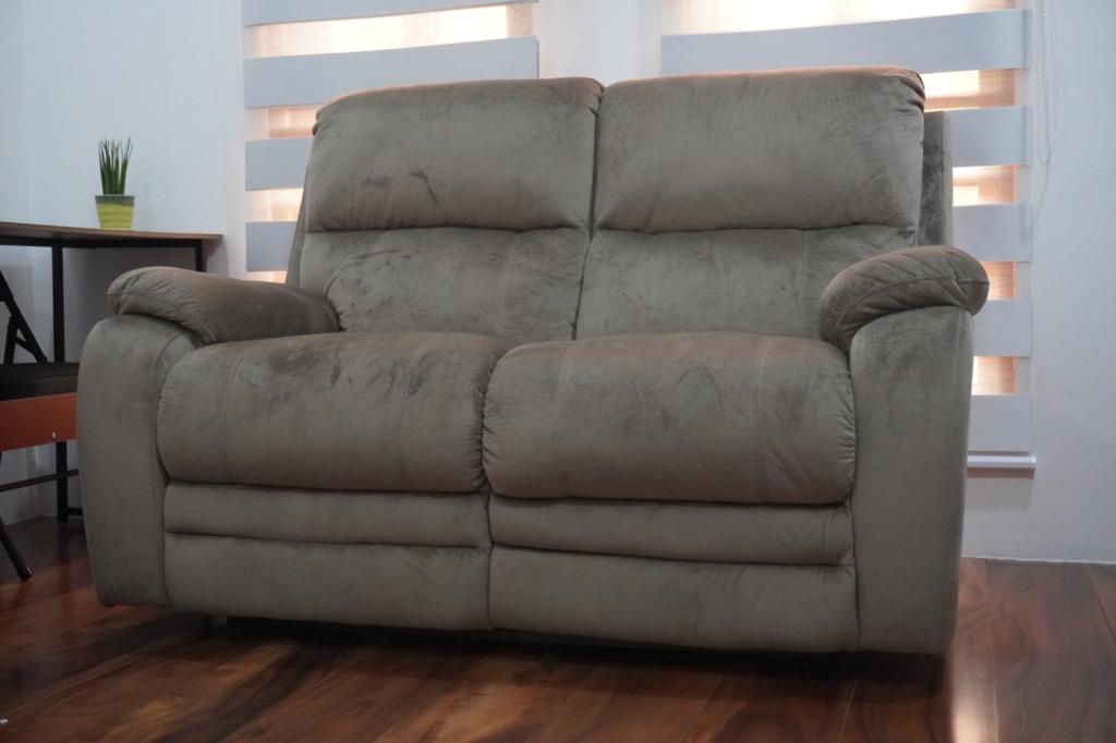 Recliner Sofa 2-Seater Fabric (Category: Sofas) located in Quezon City. Submitted by kensanmig (Listing ID 1054121556, Image 2). Description: https://mandauefoam.ph/products/lincoln-sofa-2 Original price P39,500 Lincoln Recliner Sofa (2-seater) RFS: Re-organizing room and furniture.
