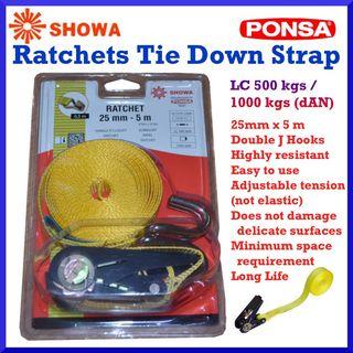 Showa Ponsa 25mm x 5 Meters Ratchet Tie Down Straps
