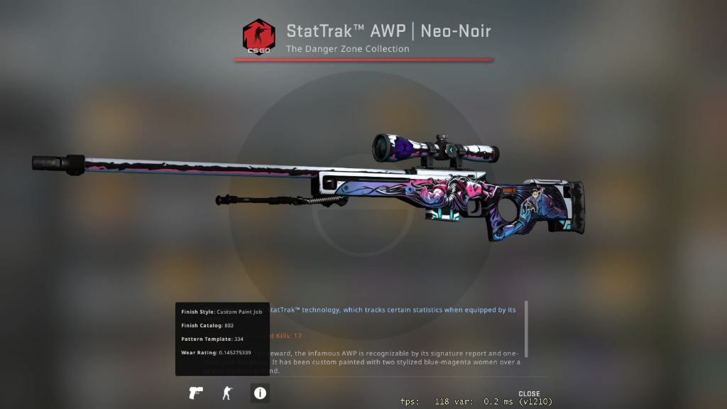 newness Anzai Lille bitte StatTrak AWP Neo Noir (Minimal Wear) CSGO Skins, Video Gaming, Gaming  Accessories, Game Gift Cards & Accounts on Carousell