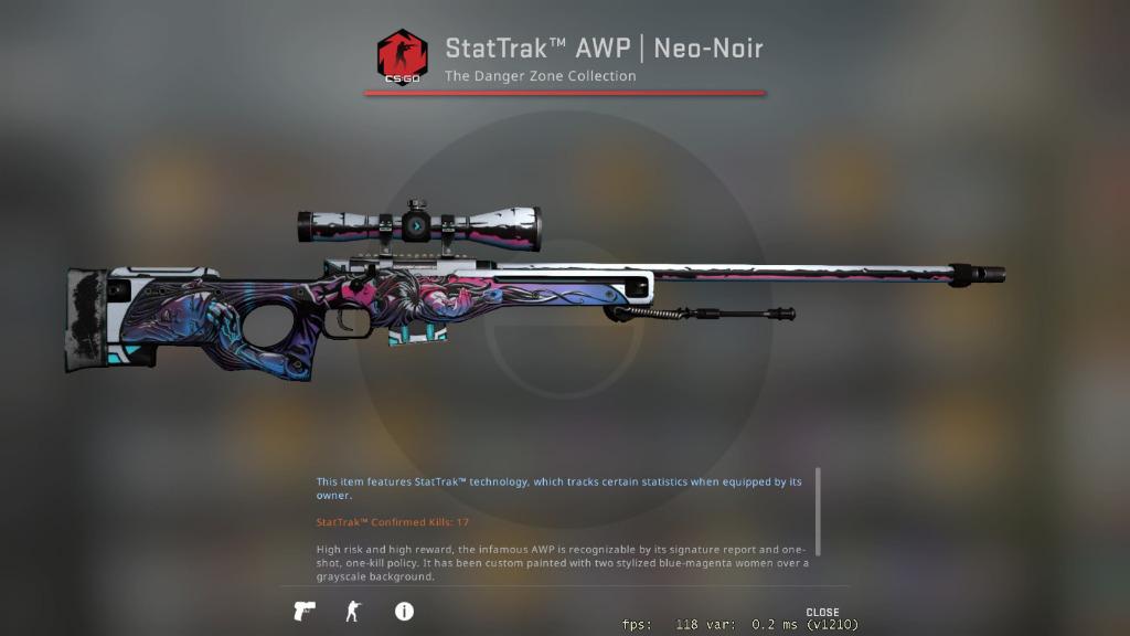 newness Anzai Lille bitte StatTrak AWP Neo Noir (Minimal Wear) CSGO Skins, Video Gaming, Gaming  Accessories, Game Gift Cards & Accounts on Carousell