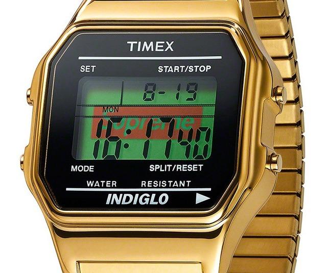 Supreme Timex 19FW Digital Mens Ladies Watches Set (Gold & Silver