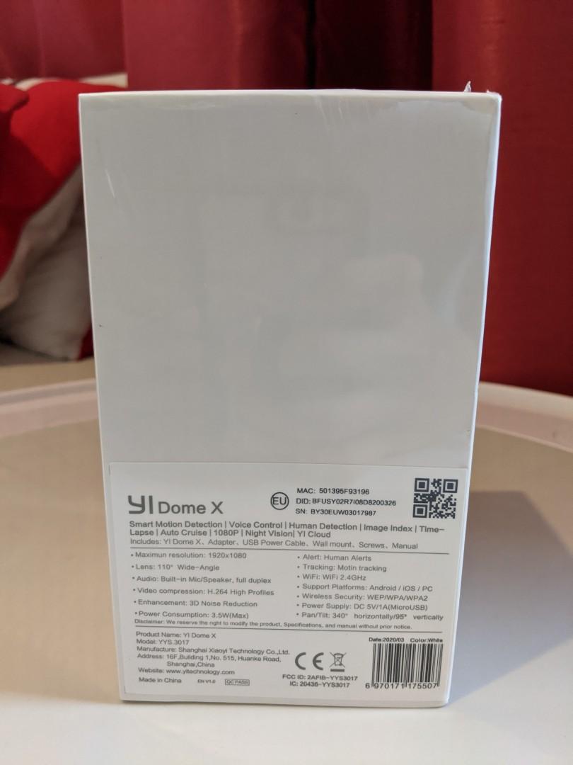 Xiaomi YI Dome X (IP or CCTV Camera) (Category: Security Systems & CCTV Cameras) located in San Juan City. Submitted by derrick.sp (Listing ID 1053996124, Image 3). Description: YI Dome X IP Camera (Latest Model, EN Version) Features - Clear 1080p Full HD footage at 20fps - Abnormal noise detection - Camera rotation 340° and 95° tilt with motion detection - High-quality sound and picture thanks to WDR (Wide Dynamic Range) - Night vision without d