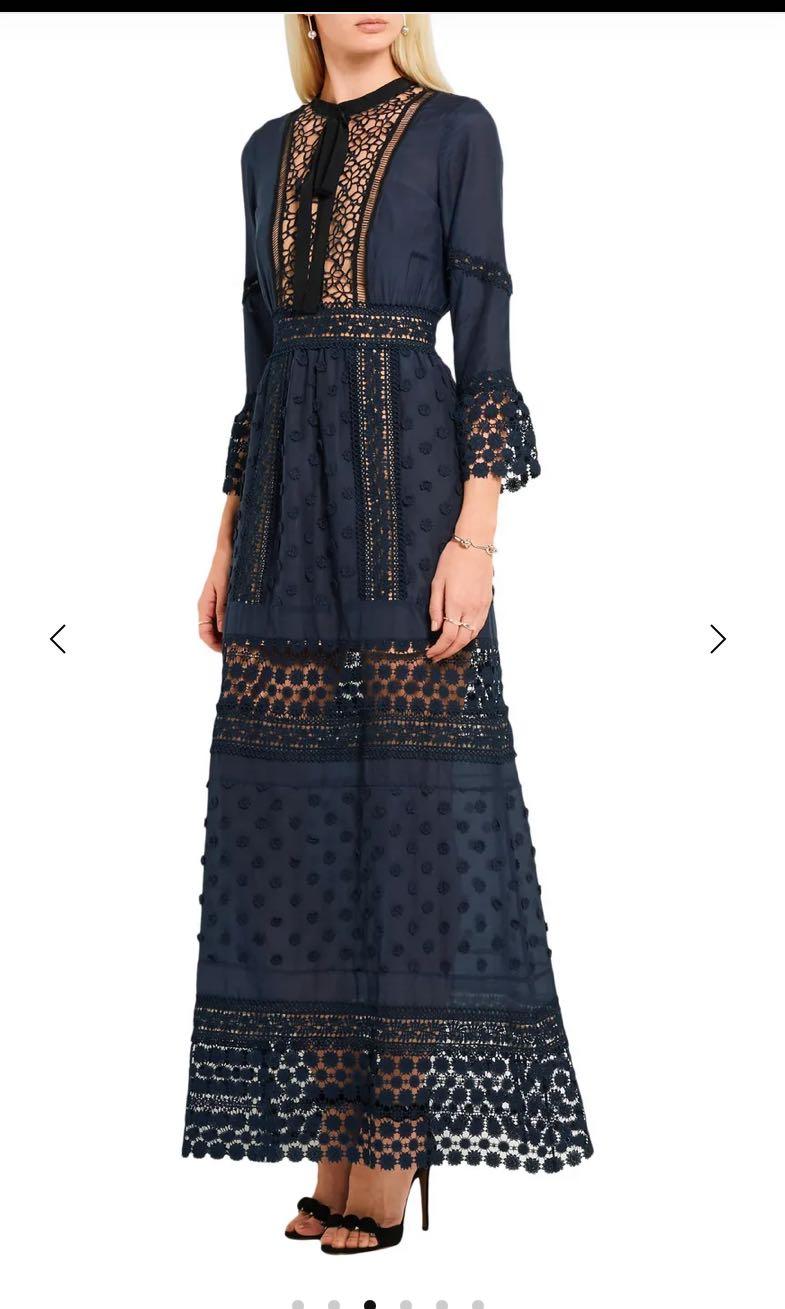 green emerald velvet dress Blue Georgette Flower Maxi Dress – self-portrait main image 1