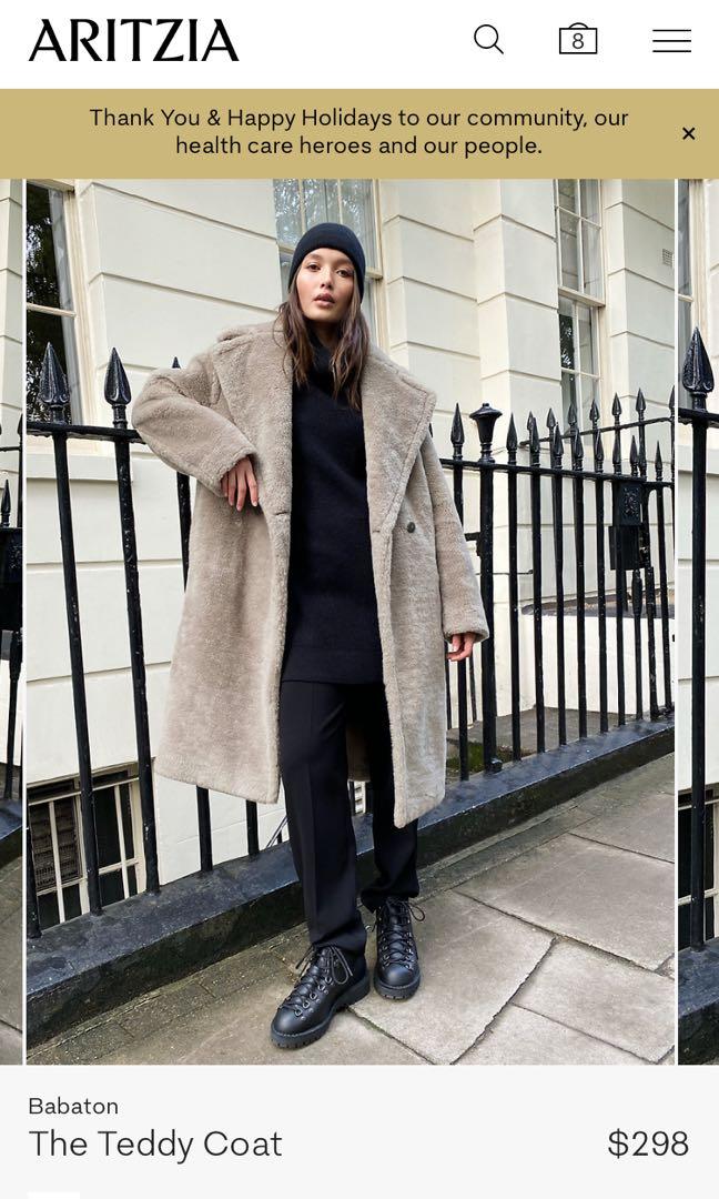 BNWT Aritzia Babaton Teddy Coat Long Ash Taupe Size 1 Women s