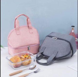 📺Double layer Bento Portable Tote Lunch  Box Bag Pouch Food Picnic