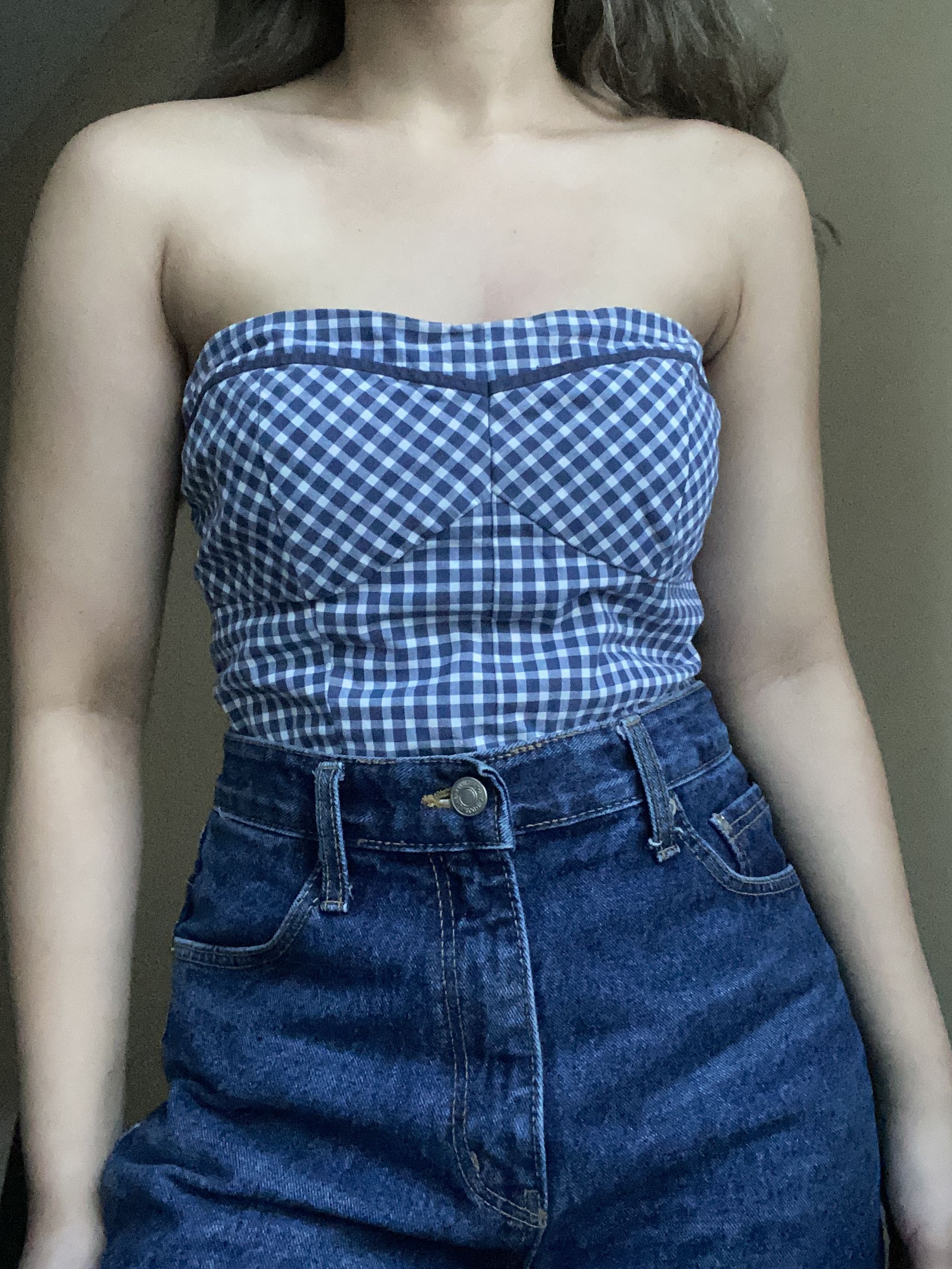 GINGHAM TUBE TOP & HI CUT V WAIST BOTTOM SWIM SET