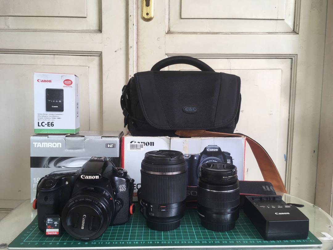 kamera canon 60d semi pro data scrip bagus kumplit banyak lensa