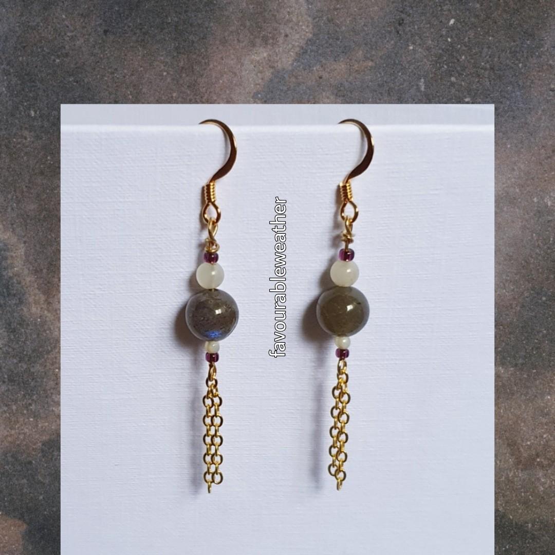Labradorite Earrings with Rainbow Flash Colourful Labradorescence
