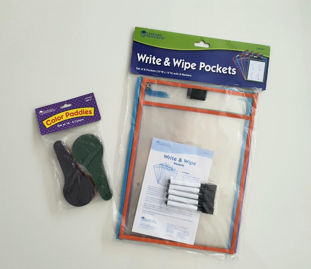 Learning Resources (Category: Assessment Books) located in Singapore. Submitted by sweetmadness (Listing ID 1054271887, Image 1). Description: Learning Resources Color Paddles Set of 18 - $8 Write and Wipe Pockets Set of 5 + 5 markers - sold.