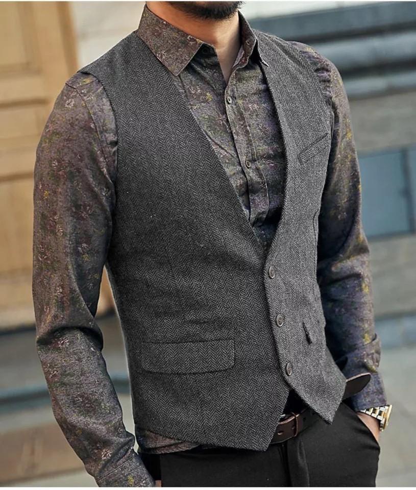 Men vest grey blue red green tweed formal vest plus size available