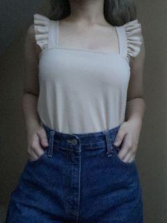 Nude Ruffle Sleeve Top