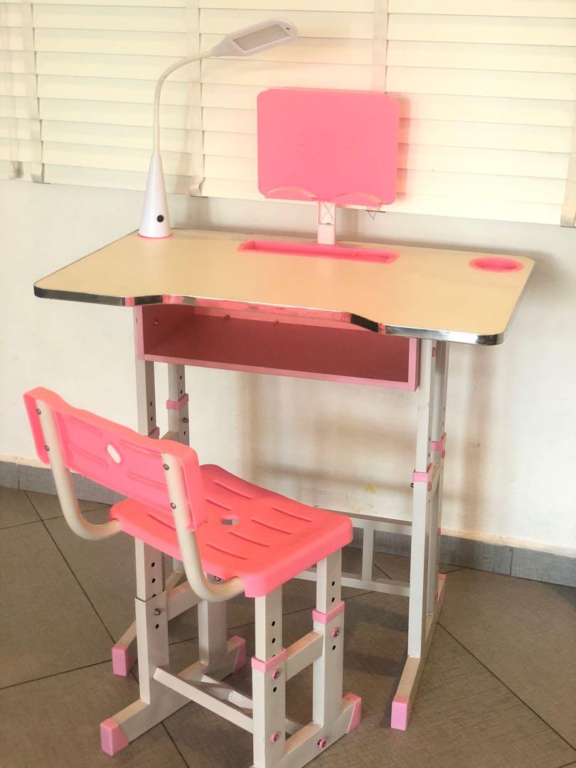 Pink Kids Study Table with LED light, Babies & Kids, Baby Nursery ...