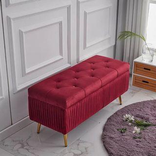 Red Velvet Storage Bench/Ottoman/Foyer Bench