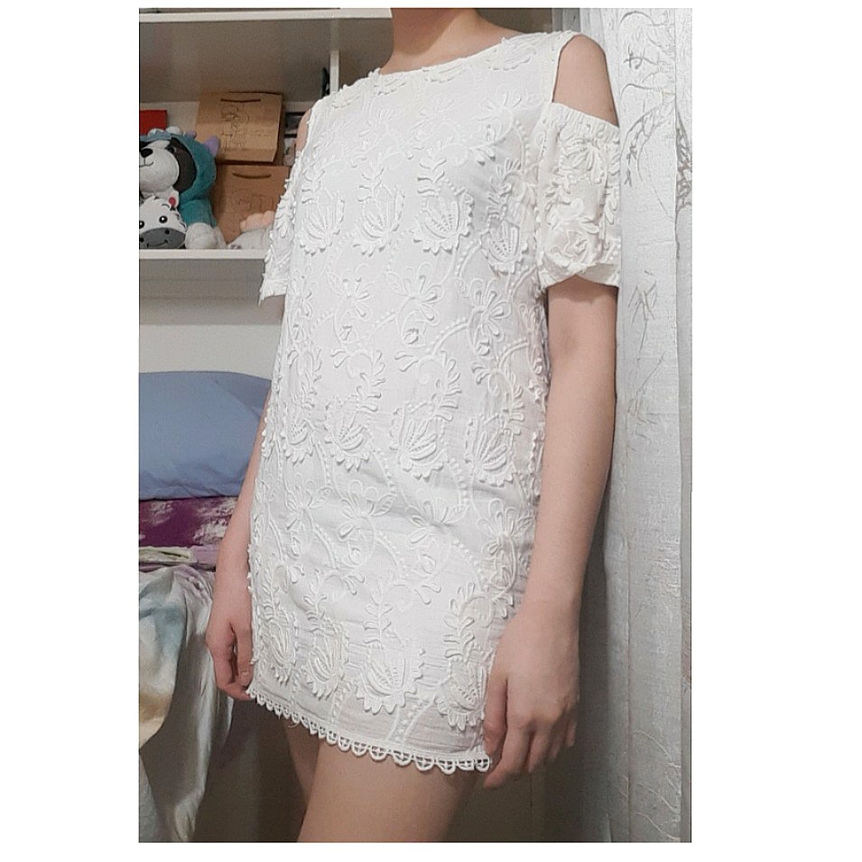 White Lace Cold shoulder Dress, Women's 