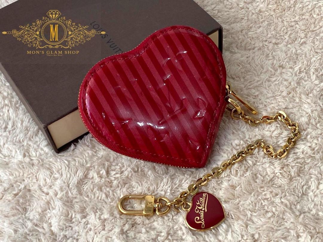 Red Pomme d'Amour Monogram Rayures Vernis Heart Coin Purse
