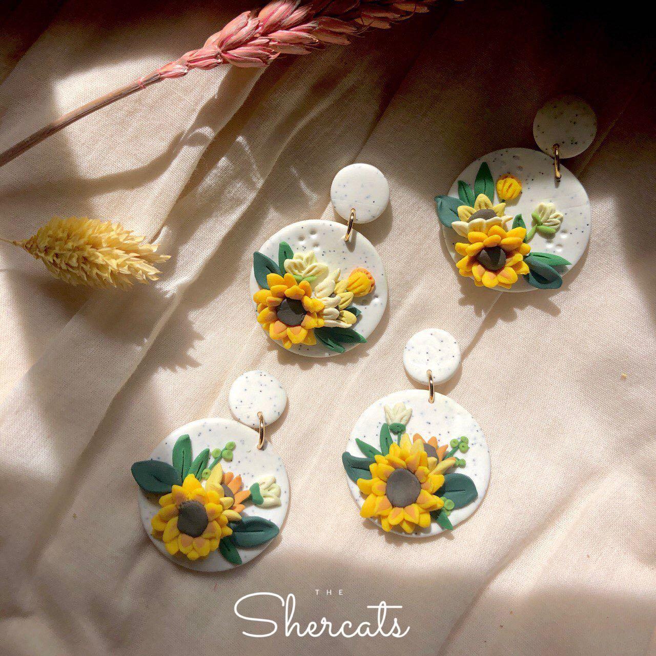 Basking in the Sun Polymer Clay Statement Earrings theshercats Sunflower Bridal and bridesmaid wedding collection