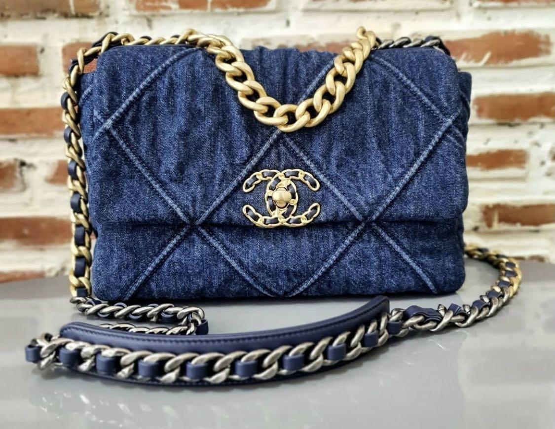 Chanel Blue Quilted Denim Medium 19 Flap Bag Chanel