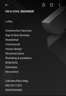 Construction Estimate, Design, Plans Sign & Seal etc. Services