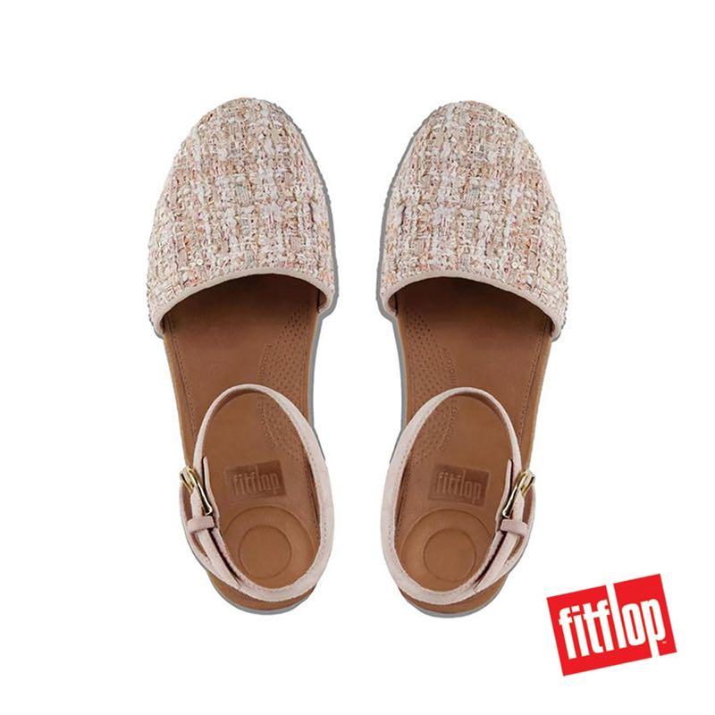 Fitflop Cova Closed Toe Luxe Tweed Sandal Shoes Dusky Pink