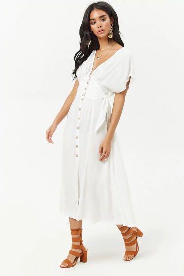 Forever 21 Button Front Midi Dress Tie Side M