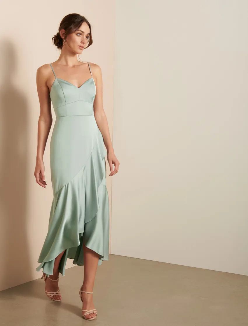 Wrap frill midi dress deals