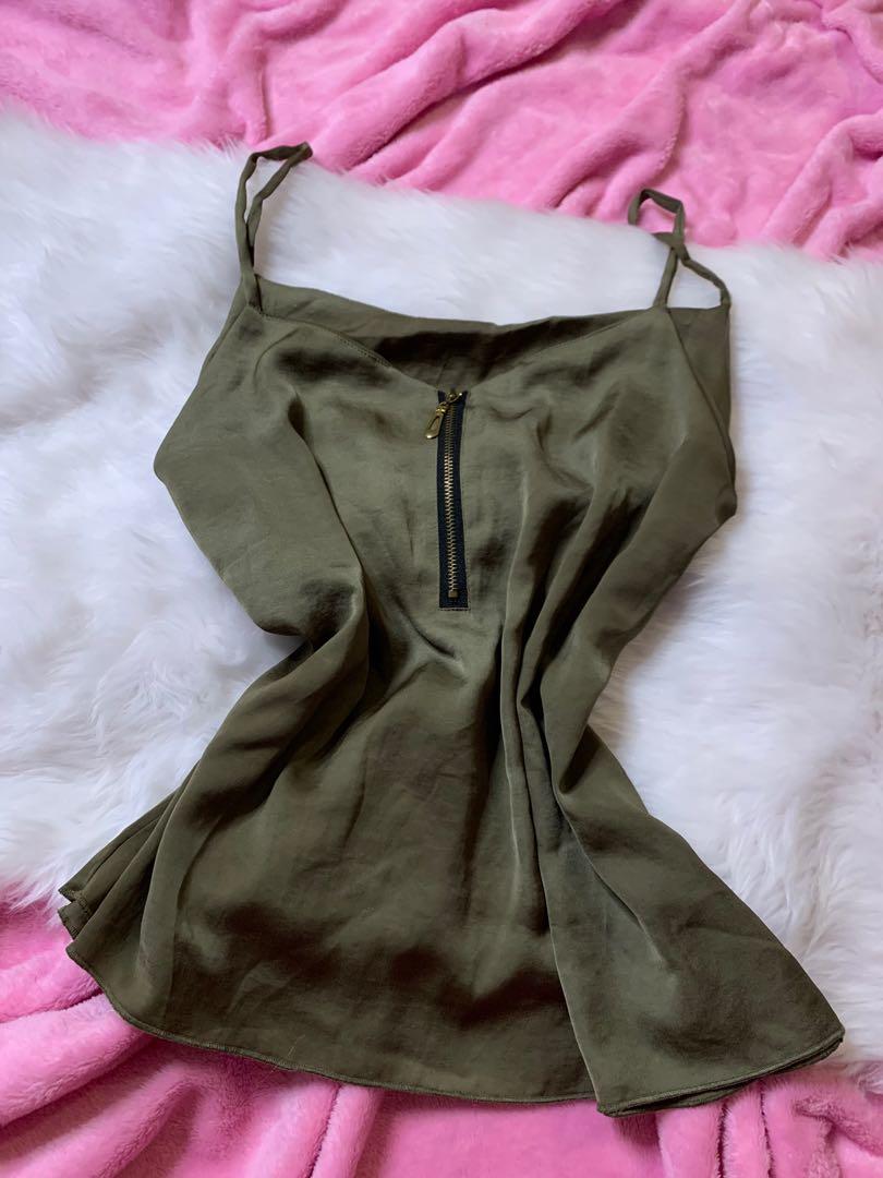 olive green satin top