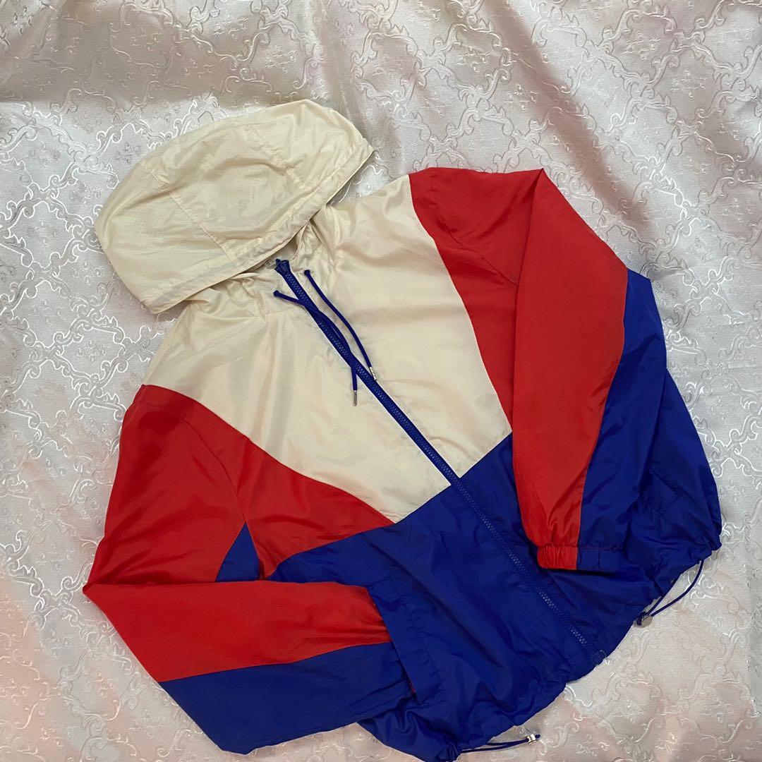 H M Oversized Windbreaker Red Blue White
