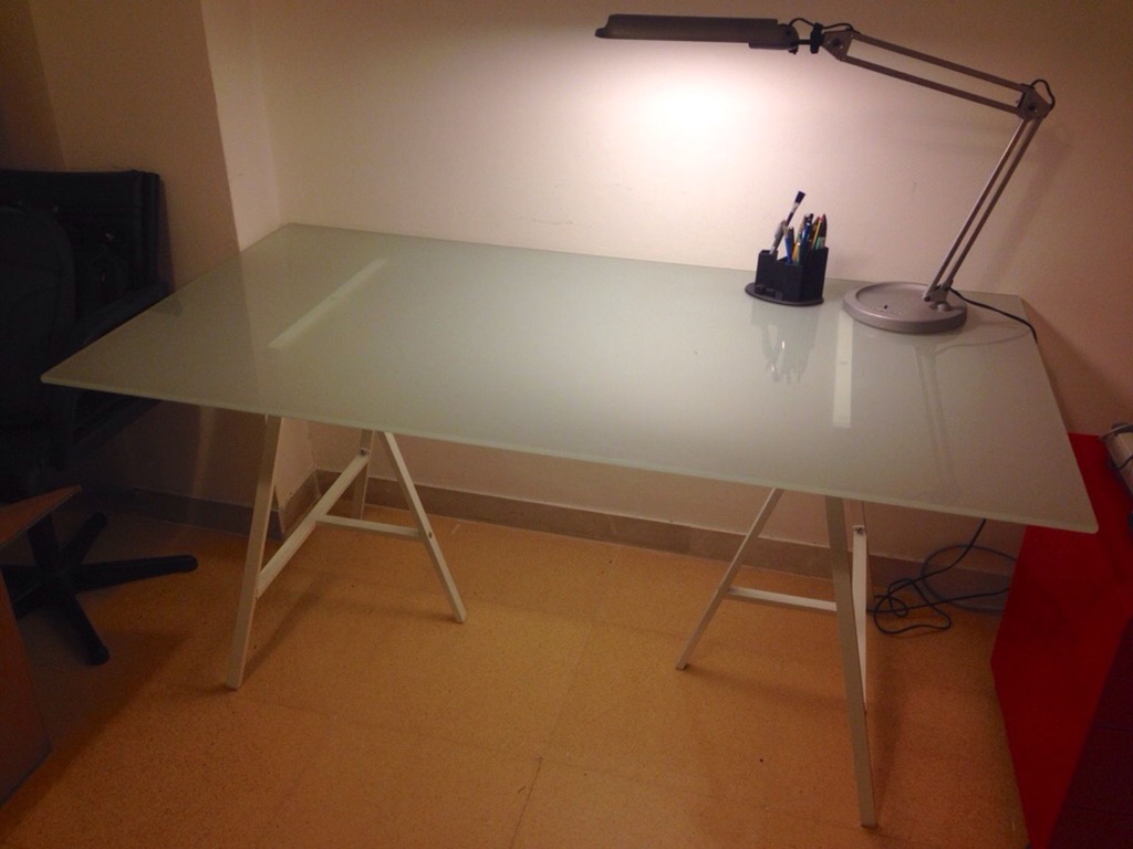Ikea Glasholm Table Top with Lerberg Trestle Legs, Furniture & Home