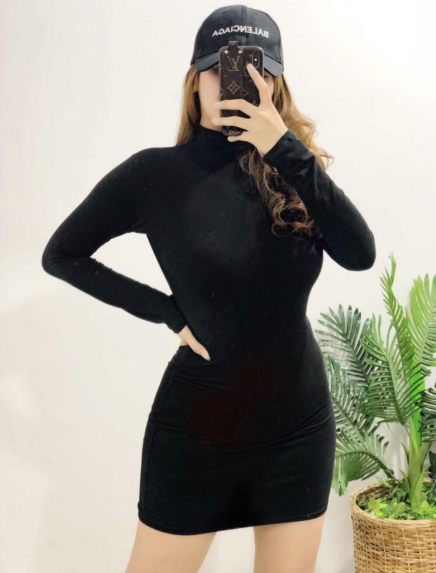 LONG SLEEVE TURTLE NECK BODYCON DRESS Women s Fashion Dresses