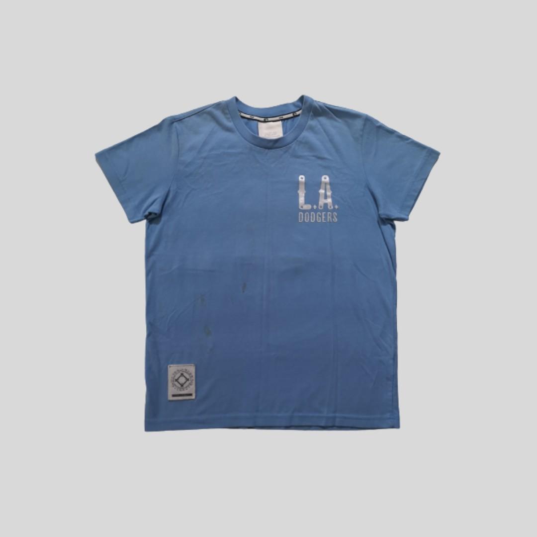 Champion LA Dodgers Baseball Shirt Mens 38 Single Stitch Henley Blue 3/4  Sleeve