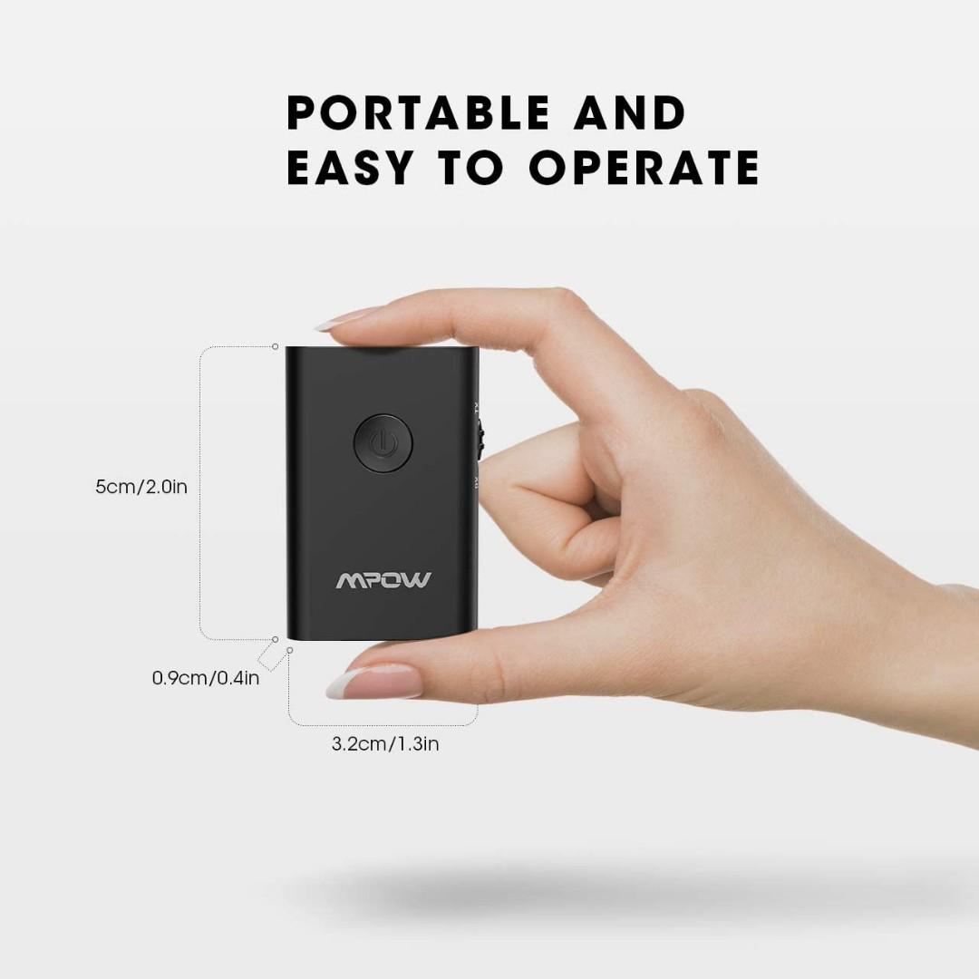 Mpow Bluetooth Transmitter and Receiver Wireless Audio Adapter for 3.5mm Stereo Bluetooth Transmitter for TV Aux Bluetooth for Car Home Stereo System Slide Switch for Easy to Use Audio Headphones Head...