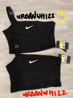 nike one shoulder buckle crop top