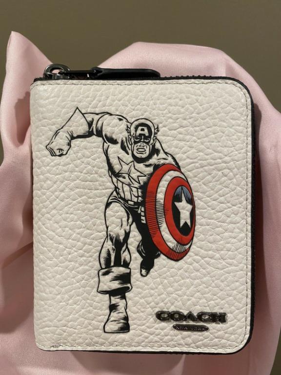 NWT Coach X Marvel Medium Zip Around Wallet Captain America Leather Chalk 1859