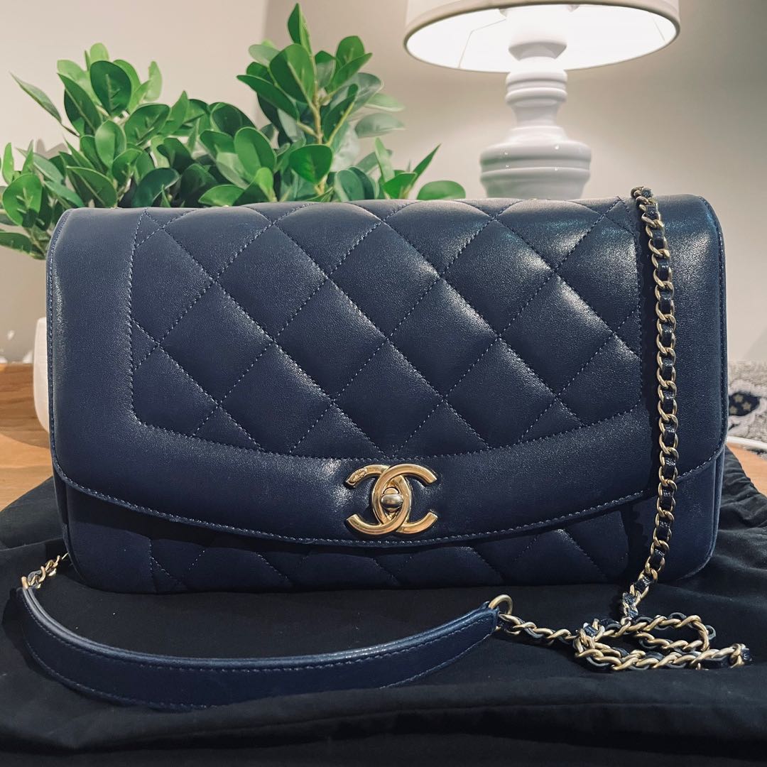RARE ✨ Chanel Diana reissue (2015) navy blue Flap Bag authentic, Luxury,  Bags & Wallets on Carousell