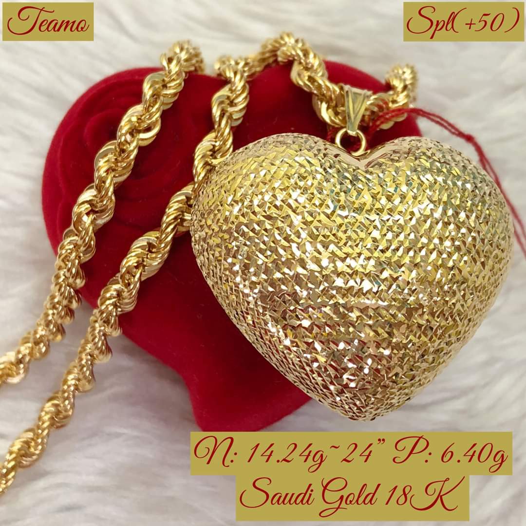 pendant Big 24 inch necklace heart silver and gold