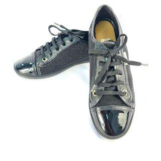 SALVATORRE FERRAGAMO SHOES W/LACES-BLK LTHR/MESH CANVAS/SIZE 6.5