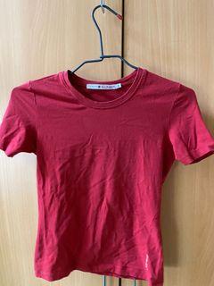 S/XS  TOMMY HILFIGER 貼身 彈性 酒紅 短袖上衣